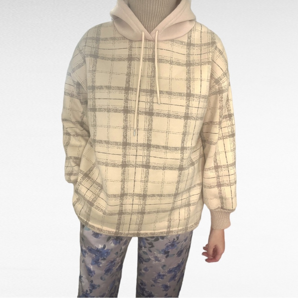 Korean Beige Turtleneck Hooded Sweatshirt